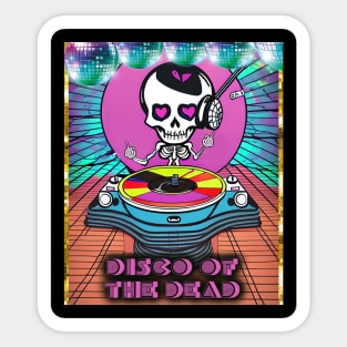 Disco of the Dead Musical DJ Retro Pink Skeleton Girl with Disco Balls Sticker